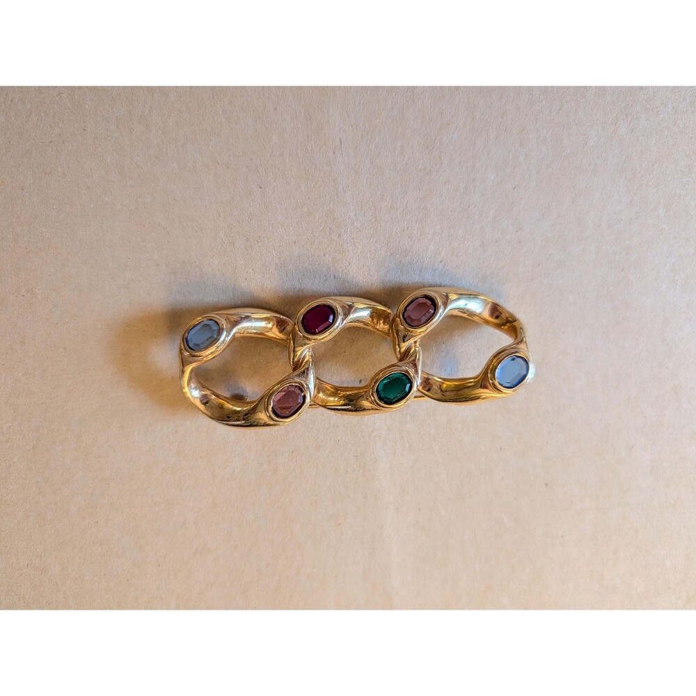 Vintage Gold Tone Link Brooch with Multicolor Faux Gemstones